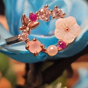 Rose gold Flower &Butterfly circle halo Ring
